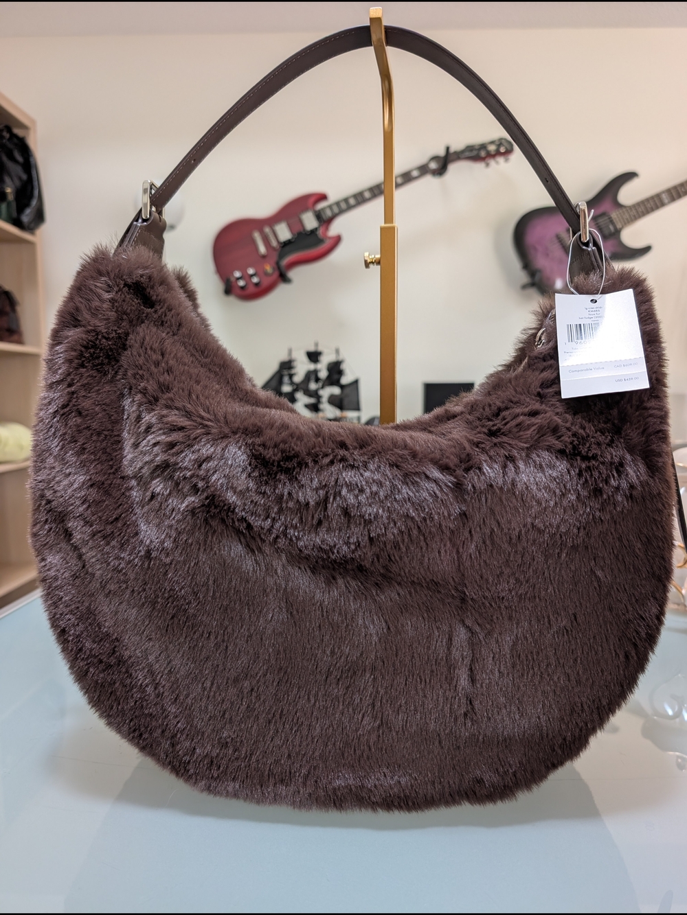 Kate Spade Faux Fur Large Crescent Shoulder Bag - Brown